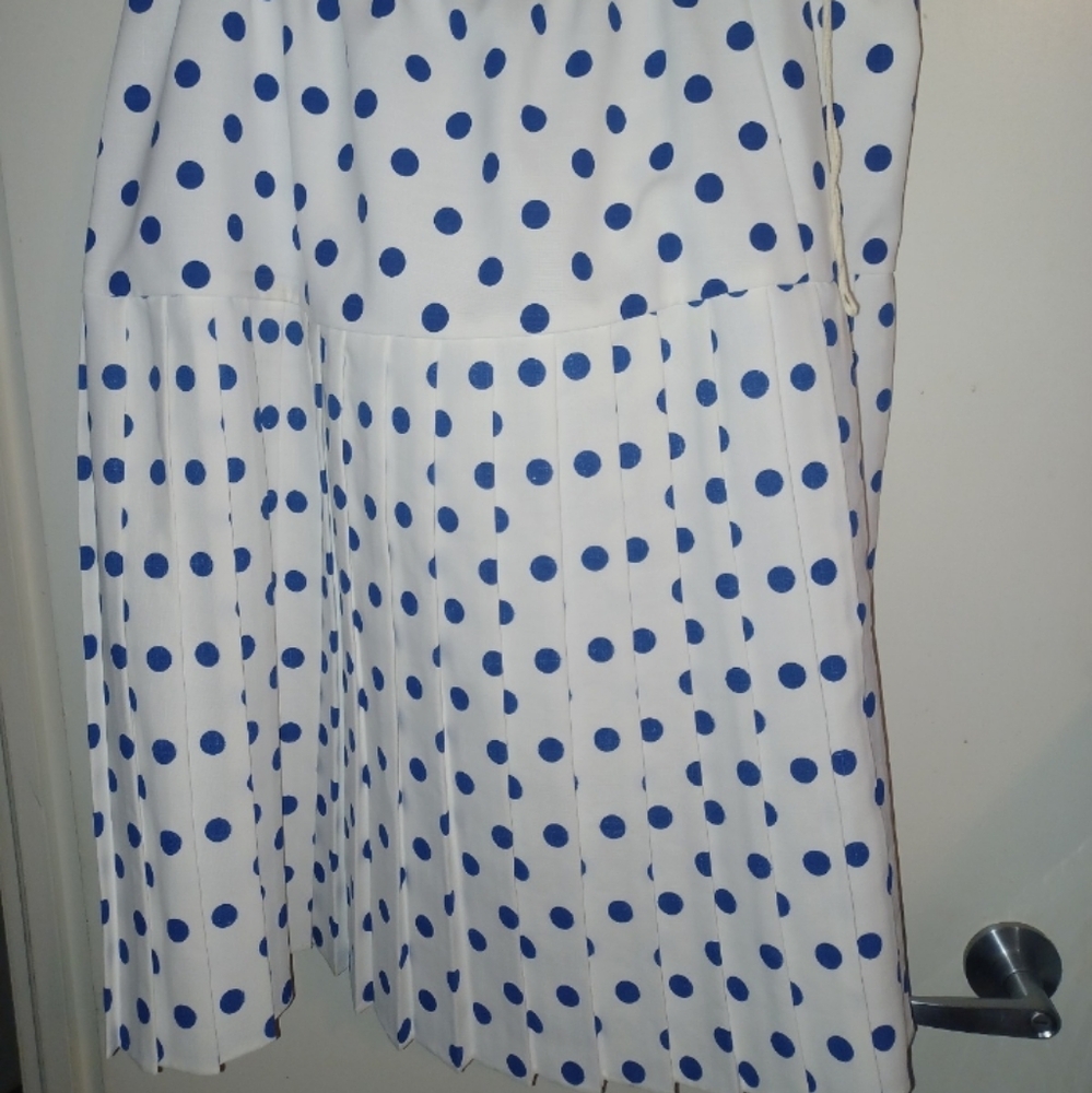 Polka Dot Pleated Skirt - Blue and White